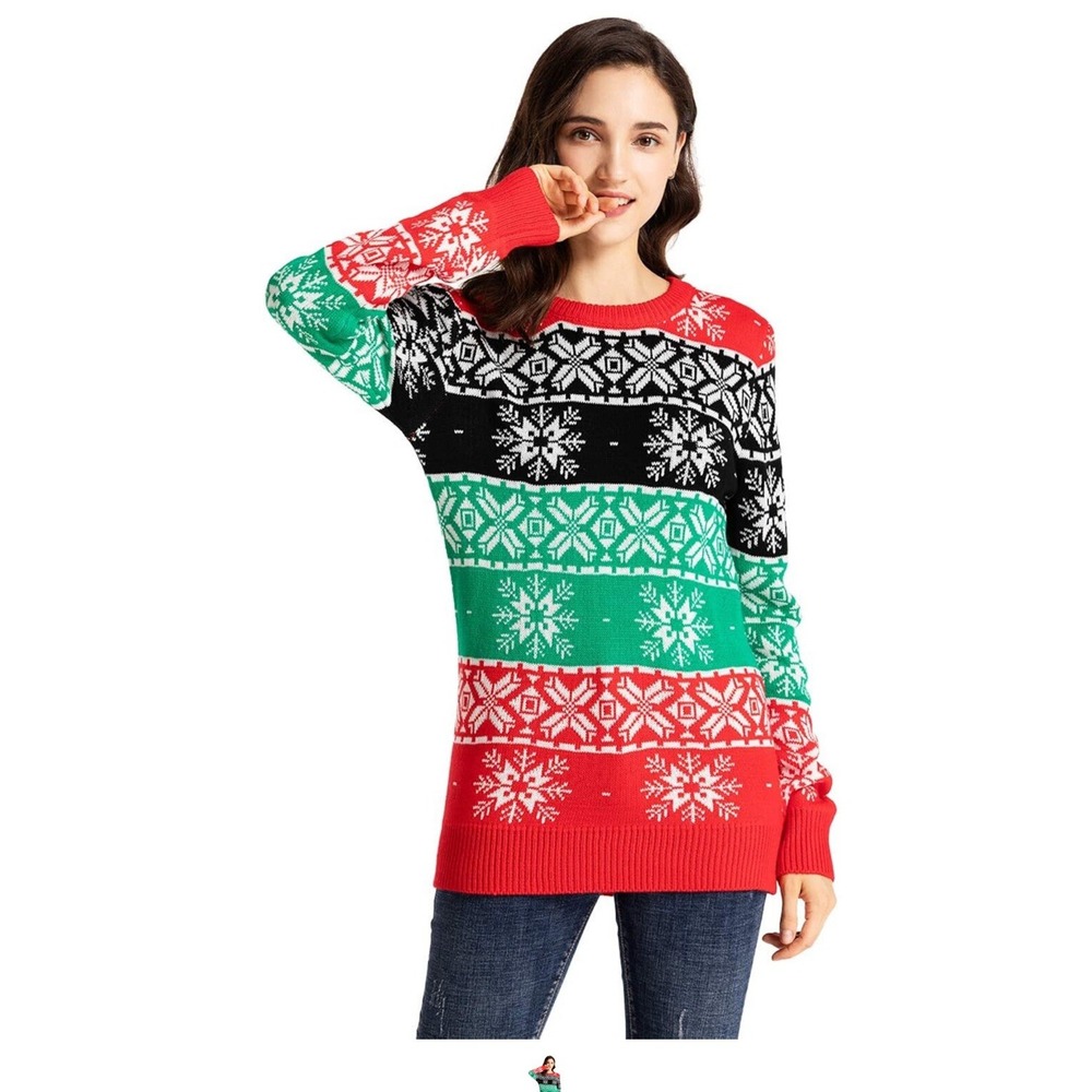 Yidarton Christmas Sweater Womens‎ M Snowflake Knit Holiday Red Green Black